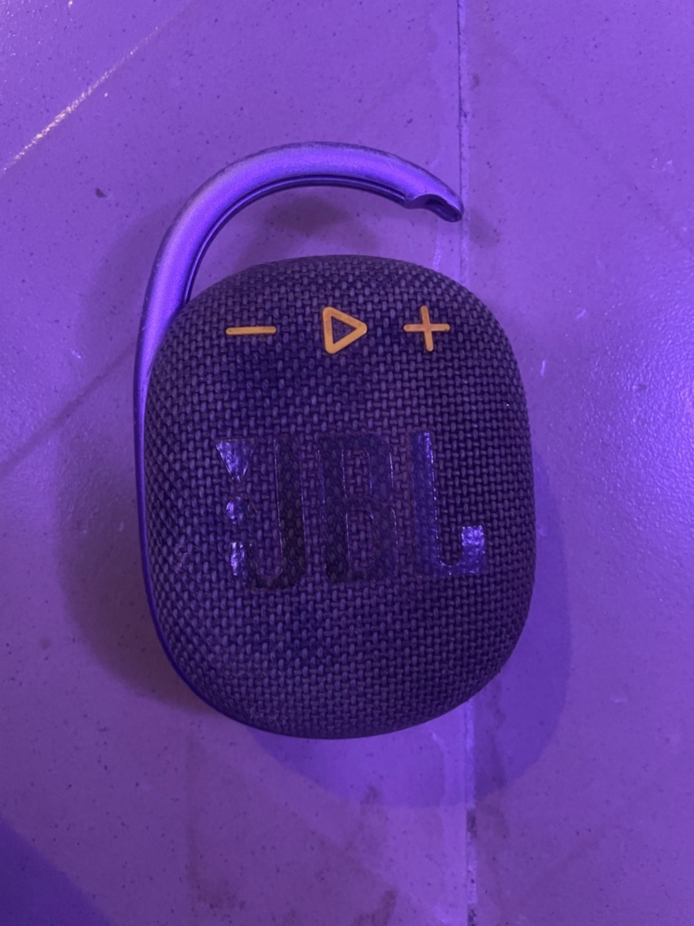 JBL Black Portable Clip Bluetooth Speaker with Yellow Controls